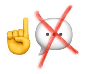Show don't Tell - ein Zeigefinger-Icon neben einem durchgestrichenen Sprechblasen-Icon
